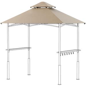 FUNG YARD 8 x 5 FEET Waterproof Grill Gazebo Canopy Replacement - Ultimate Sun Protection Double Tiered Outdoor BBQ Gazebo Top Cover for Pergola or Roof (Khaki)