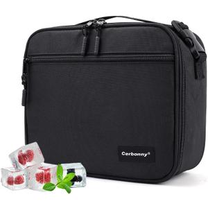Cooler Lunch Box with Detachable Ice Packs - Freezable Insulated Cooler Bag for School/Work (Black)