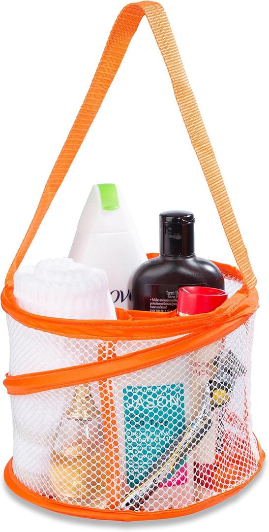 Handy Laundry Portable Shower Caddy  Collapsible Mesh Organizer with Handle, Quick Dry, Large Compartments for Dorm, College, Gym, Travel, Camp, Bathroom Essentials (Orange) (Small)