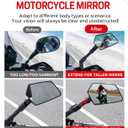 Motorcycle Mirrors for All Riders Heights, Extendable Foldable 360 Adjustable Convex Mirrors, M8 M10 Universal Handlebar Mount Compatible with ATV Scooter Dirt Bike Snowmobile