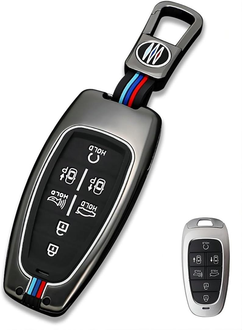 Heavy Key Fob Cover Metal Key Case Protector Compatible for Tucson Santa fe Sonata 2020-2024 (HYJ7-Gray)