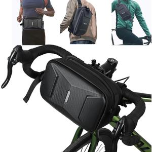 Bike Handlebar Bag, EVA Waterproof Bike Front Bag, 3.2L Bicycle Frame Storage Bag Waist Shoulder Bag, Bike Pouch for Road Mountain Bicycle Cycling Travel Hiking (Black)