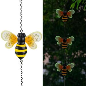 8.4 FT Rain Chains for Outside, Decorative Glow Bee Rain Chain with 12 Cups, Metal Adjustable Rain Catcher Chain, Replacement Downspout for Gutters