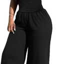 HBQ Women's 2 Piece Sets Casual Spaghetti Strap Top Wide Leg Pants Vacation Lounge Matching Outfits (Black, M)