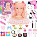 Ylpaprm 41PCS Deluxe Doll Head for Kid Girl, Hair Styling Makeup Salon Doll Toy, Pretend Play Hair Styling Kit with Hairdryer Curling Iron Eye Shadow Powder Hair Clip Set Birthday for 8+ Child