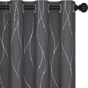 Deconovo Blackout Grommet Silver Pattern Printed Curtains, Dark Grey, 52"W x 84"L