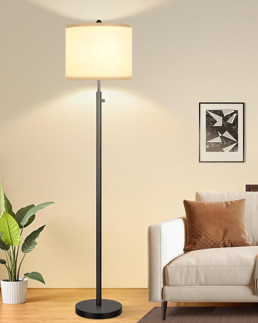 Nintiue 【Upgraded】 Dimmable Floor Lamp for Living Room, 11W LED Bulb Included, Modern Standing Lamp, Tall Pole Light with Linen Shade for Bedroom Reading Office Corner Nursery-Black