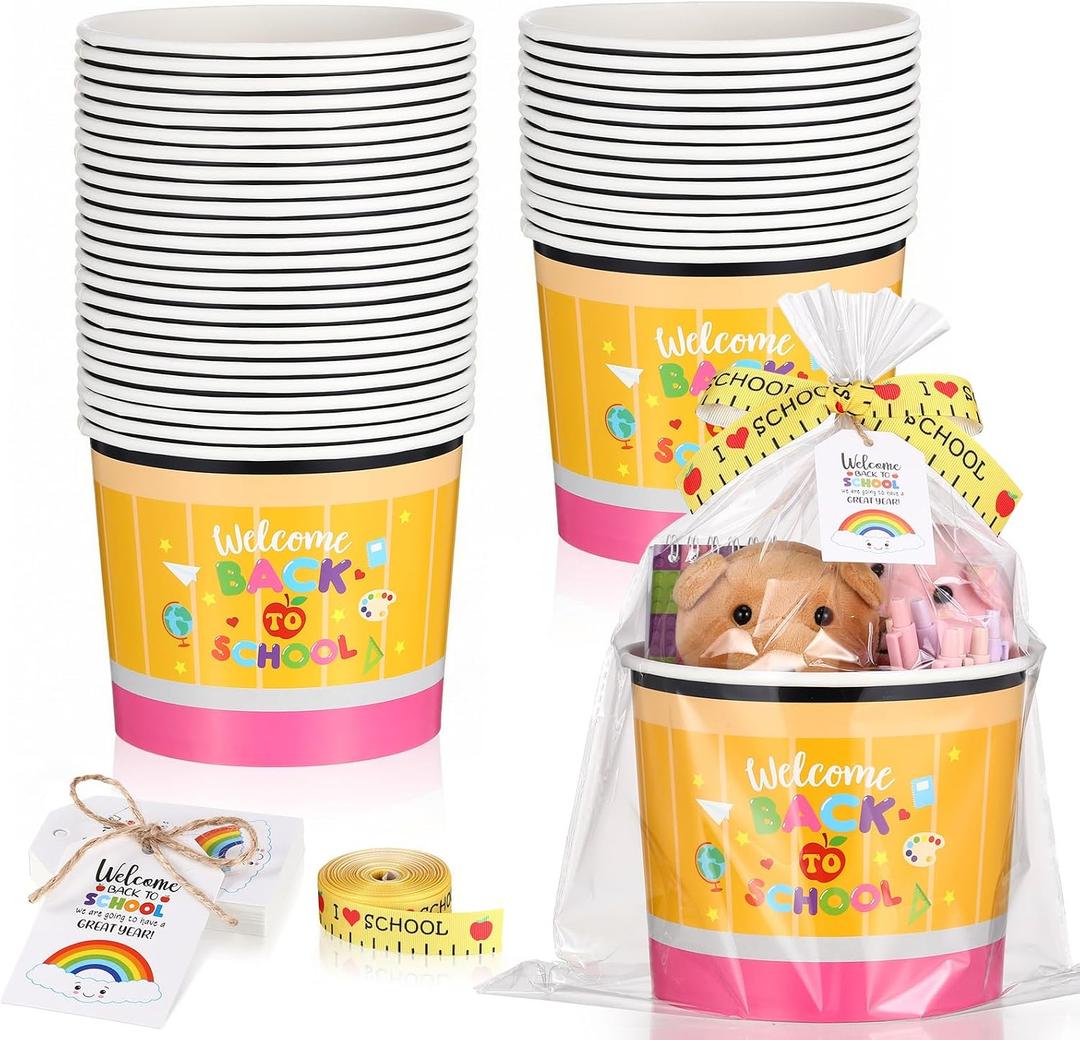 Honeydak 24 Sets Empty Gift Baskets Bags Bow Ribbon and Tags, 1 Count