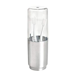 iDesign Austin Metal Covered Holder Stand, Holds Regular and Electric Toothbrushes in Master, Guest, Kid's, College Dorm Bathroom, Brushed