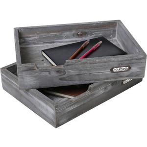 Set of 2 Ash Gray Wood Office Desktop Document Letter Paper Trays, Stackable Decorative Multipurpose File Organizer
