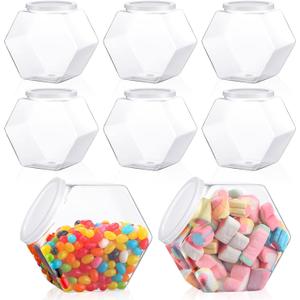 Hoolerry 16 Pcs 30oz Plastic Candy Jars with Lids Hexagon Canister Container Jar Bucket for Candy Buffet Cookies Snacks Gifts and Storage Countertop Display, 5.19 x 3.07 x 4.72 Inch