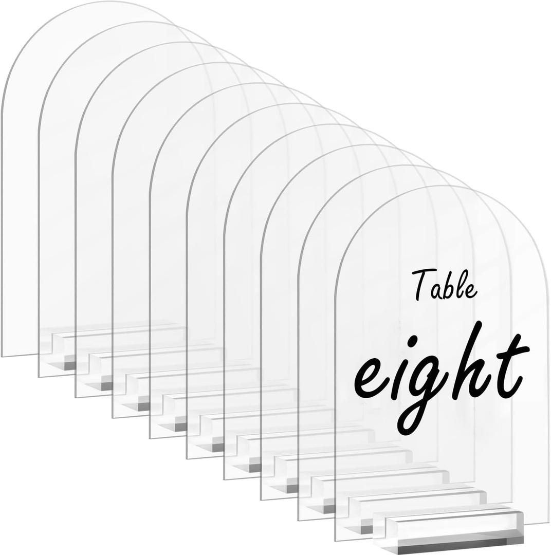10 Pack 5x7 Inch Clear Arch Acrylic Sign with Stands, Clear Blank Sheets Table Signs with Holder, Arched Round Top Acrylic Sheet, DIY for Wedding Table Number Menu Sign Bar List