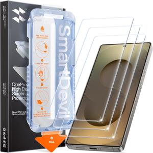 SMARTDEVIL [3 Pack for Samsung Galaxy S25 Screen Protector, Finger Print Reader Compatible, Fast & Easy Installation, Clear 9H Tempered Glass Film, Alignment Frame [Dust-Free & Bubble-Free]