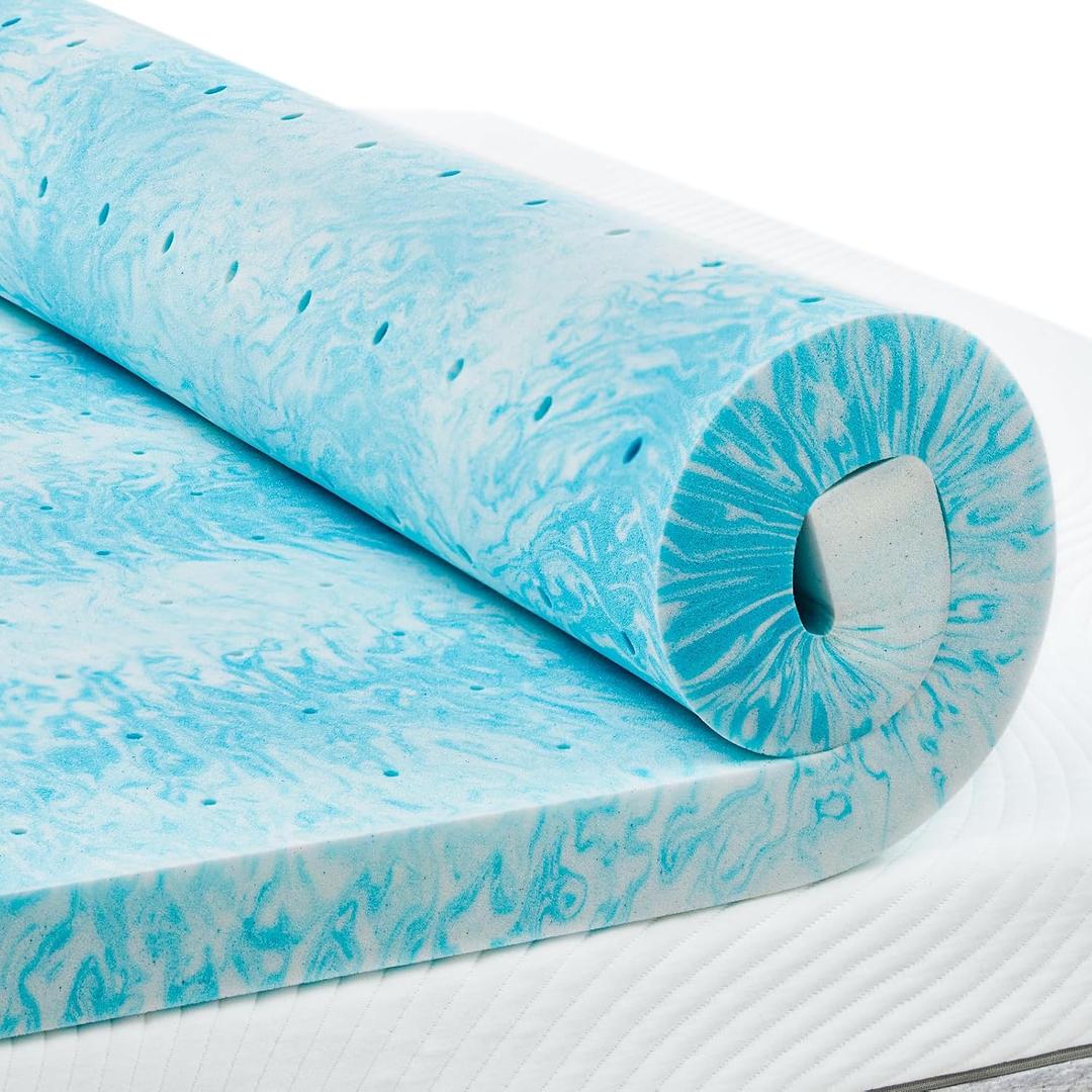 PERLECARE 3 Inch Queen Memory Foam Mattress Topper, Cooling Gel Infused Mattress Pad, Ventilated Bed Topper for Pressure Relief, Made with CertiPUR-US Certified Foam, Blue