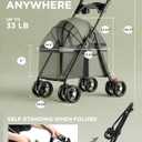 GTPLAYER Foldable Pet Stroller for Small Dogs and Cats, Holds Up to 33 lb, 4-Wheel Stroller with 2 Safety Tethers, Breathable Mesh, Lockable Front Wheels, Cup Holder/Tray & Storage Pocket, Green