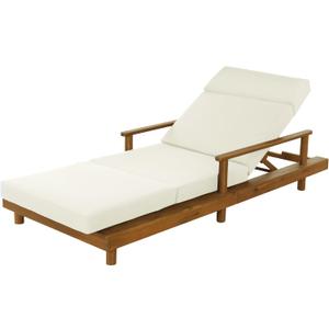 Merax Acacia Wood Outdoor Chaise Lounge Chair Set of 2, 3-Position Adjustable Backrest & 4\" Thick 3-Fold Removable Cushion, 76.8\" L Modern Patio Sun Lounger for Garden Pool Beach Yard, Cream+Teak