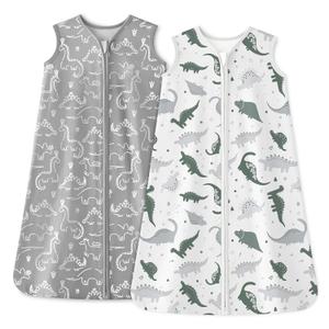 Unnivoll Baby Sleep Sack 6-12 Months 1.0 Tog Baby Wearable Blanket 100% Cotton Sleeping Sack with 2-Way Zipper for Infant Newborn Gray White Dinosaur (Medium)