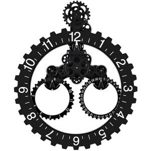 SHISEDECO Hour and Days Display Design Premium Plastic 3D Moving Large Gear Wheel Wall Clock, Perfect for Living Room, Reading-Room, Restaurant, Office Decor (B-Black)