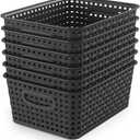 WYT Woven Storage Organizer Basket, 6-Pack Black Plastic Weave Baskets, 10.1 x 7.55 x 4.1