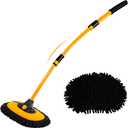 15 Curved Car Wash Brush with Long Handle 43" Extension Pole RV Truck Microfiber Cleaning Mop Auto SUV Wheel Boat Exterior Interior Detailing 2 in 1 Carwash Duster Not Hurt Paint, Yellow