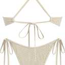 ZAFUL Women's Sexy Cutout Bikini Set High Cut Textured Metal Ring Cheeky Swimsuit Two Piece Bathing Suit (Beige, S)