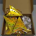 Hortsun 20 Set Christmas Paper Star Shape Lantern 2 Size 17.7 11.8 Christmas Hanging Ornaments Lights 3D Lampshade Hanging Decor with 20 LED Light for Xmas New Year(Gold)