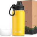 koodee Water Bottle-16 oz Stainless Steel Double Wall Vacuum Insulated Wide Mouth Water Bottle for Back to School-Reusable Metal Flask with Leakproof Spout Lid (Yellow)