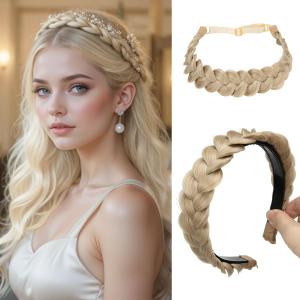 CJL HAIR 2PCs Braided Headbands Hair Piece for Women Synthetic Hair Hoops Head Bands Handmade Braid Hairband Accessories Elastic Stretch Headwrap Dirty Blonde