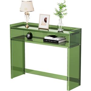 Acrylic Console Table, Entryway Table with Storage Shelves (Green)