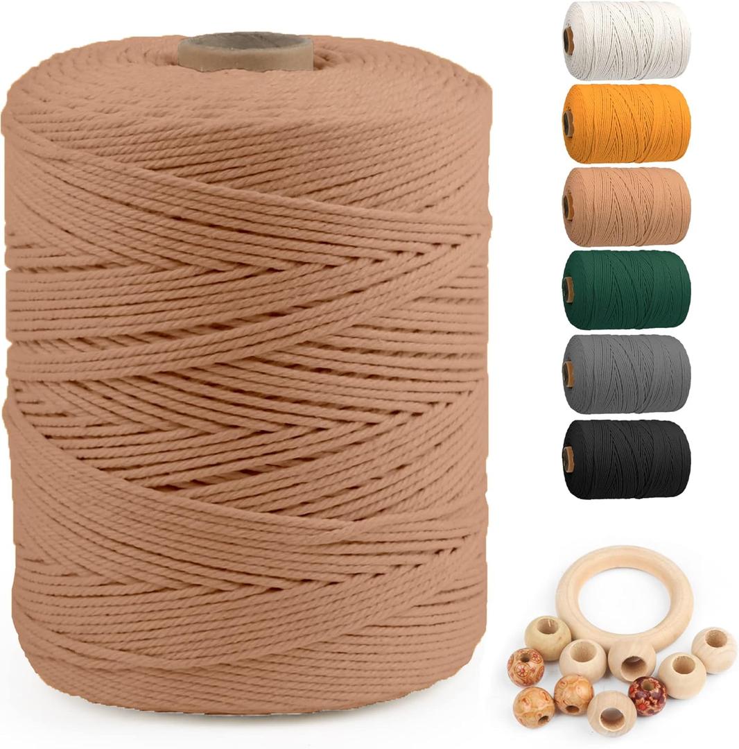 Macrame Cotton Cord 3mm x 547yds, ZUEXT Natural Handmade Brick Red Cords 4 Strands Knitted Rope String for Craft Wall Hanging Weaving Tapestry Dream Catchers Hanger DIY Gift (500m)