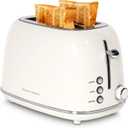 Roter Mond 2 Slice Toaster Retro Stainless Steel with Bagel, Cancel, and Defrost Functions, 6 Bread Shade Settings, Extra Wide Slots and Removable Crumb Tray, Cream