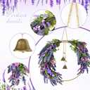 Lavender Wreaths for Front Door, Spring Wreaths Purple Daisy Flower Wreath with Green Leaves, Artificial Spring Summer Hoop Wreath for Door, Porch, Window Wall Farmhouse Outdoor Indoor Dcor