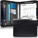 Faux Leather Portfolio Binder with Handle & Clipboard, Zippered Padfolio Folder Organizer 3 Ring Binder for Document, Business Card Holder, Professional Portfolio Notebook for Men & Women (Black)