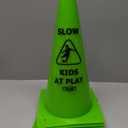 Vibrant Green 'Kids at Play' Safety Cone - 4ct, 15in Tall Durable & Fun Child Safety Solution for Driveways, Streets, Schools, and Parks
