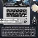 Charging Keyboard Mouse, Backlit Gaming Mice and Keyboard Combo Wireless 2.4G USB Drive Free, 12 Multimedia Keys, Ergonomic Anti-ghosting, Retro Punk Round Keycaps for Office Gaming Use (Black-White)