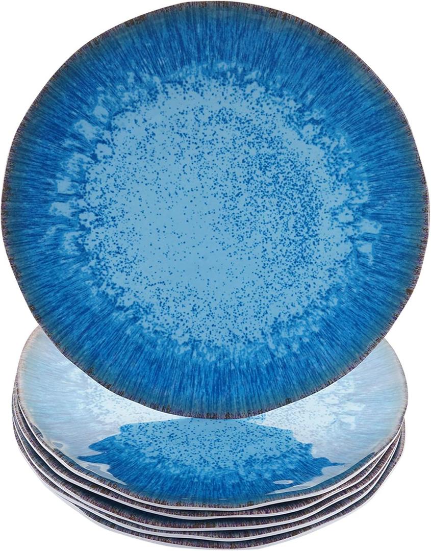 Melamine Dinner Plate Plastic Bread Butter Plates Set of 6 Pcs 11 inch Lightweight Shatter Proof Chip Resistant Dishwasher Safe Not Microware Not Oven(Light Blue)