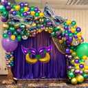 114 PCS Mardi Gras Party Decorations Green Purple Yellow Balloon Arch Large Sized Mask Moon Star Foil Balloons for Mardi Gras Birthday Baby Shower Masquerade New Orleans Party, 12 Inch, 5 Inch