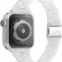 Solace Bands Slim Matte Resin Watch Band - Universal Fit for Apple Watch Bands for Women and Men, iWatch Bands for 38mm 40mm 41mm 42mm 44mm 45mm 49mm Ultra, SE and Series 11 10 9 8 7 6 5 4 3 2 1 (White crystal/Silver hardware)
