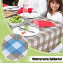 Smiry Oval Table Cloth, Waterproof Vinyl Tablecloths with Flannel Backing, Wipeable Buffalo Plaid Table Cover for Picnic, Indoor and Outdoor (Khaki & White, 60"x84")