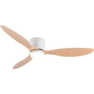 GESUM 52 Inch Ceiling Fan with Lights, Flush Mount Quiet Ceiling Fan with Remote Control, Reversible DC Motor, 6 Speeds for Indoor Outdoor (White Wood)
