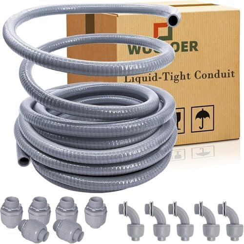 Wocloer 1/2 inch 100Ft Liquid-Tight Conduit Kit, Flexible Non Metallic Electrical Conduit, with 6 Straight and 5 Angle Fittings Included. 1/2" Dia