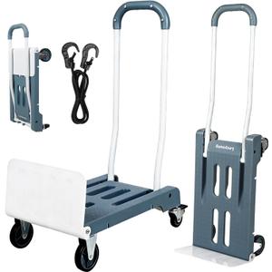 2-in-1 Folding Hand Truck Dolly Cart,Convertible Hand Truck with Flat Platform,Quiet TPR Wheels,Lightweight 12.5 lb,264 lb Flat/176 lb Upright Capacity,Compact Cart for Moving,Boxes & Luggage (Blue)