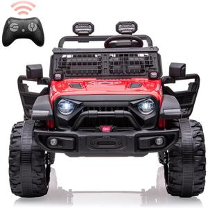 24V Kids Ride on 2 Seaters Electric Car with Remote Control, 2 * 120W Motors Battery Powered 20" Extra Large Seats+15.5" XL Wheels,LED Headlights, Front Storage, Bottle Holder, FM, Music for 3+ (Red)