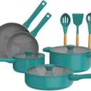 So Yummy by bella 12 Piece Cookware Set w EverGood Ceramic Nonstick Coating and Silicone & Wood Utensils, Dishwasher Safe Silicone & Glass Lids, Oven Safe & All Stovetop Compatible, Moonstruck