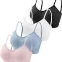 Omisy 4 Pieces V Neck Padded Bralette Cami Bra Wireless Tank Top Sports Bra with Adjustable Straps, Size S-M