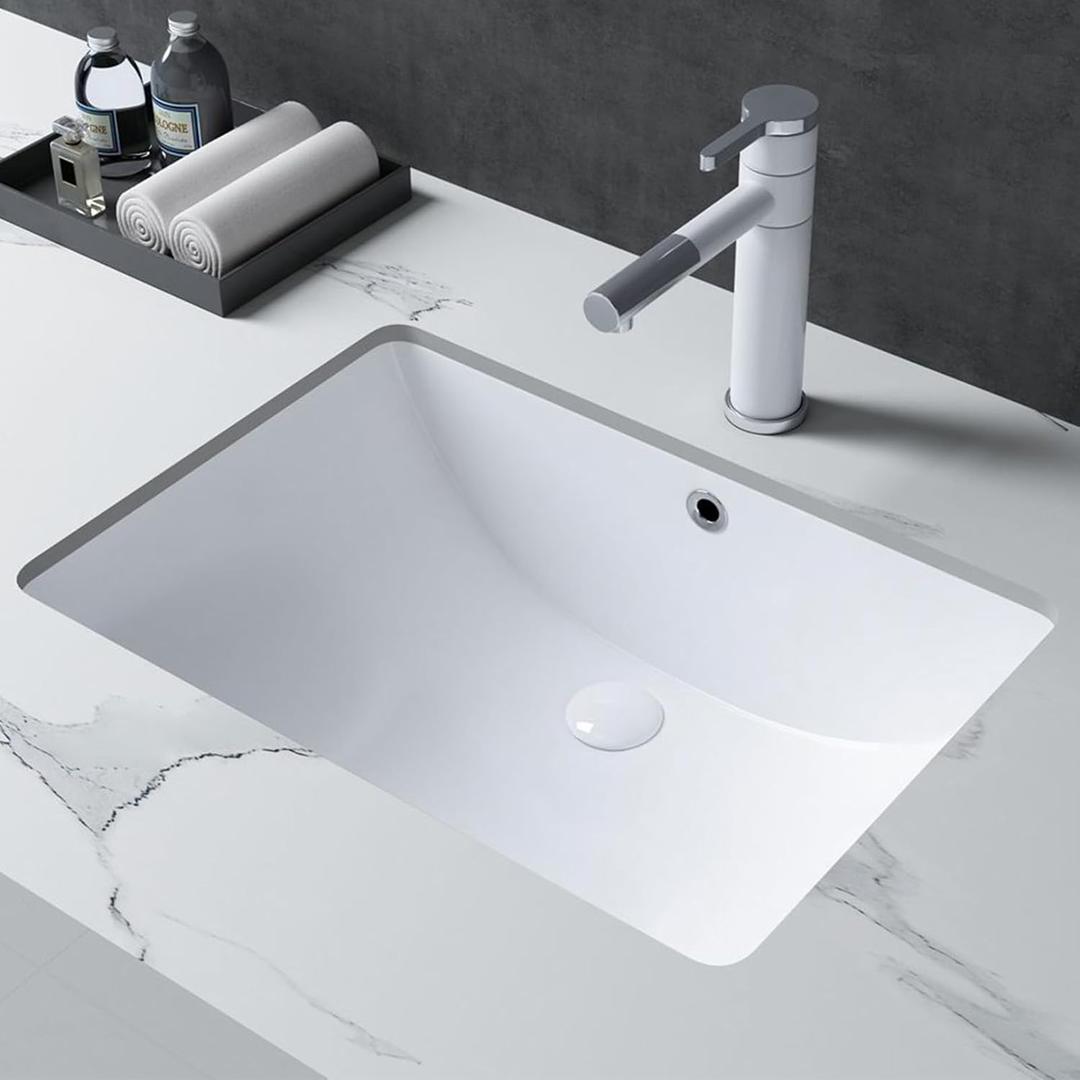 2114" Rectangle Bathroom Sink, White Undermount Vessel Sink, Ceramic Vanity Sink with Overflow for Bathroom Restroom (19" x 12")