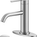 Brushed Nickel Bathroom Faucet for Single Handle HURRAN Bathroom Faucet 1 Hole with Pop-up Drain and Deck, Fits 1 Hole or 3 Hole Installations for Vanity, Bathroom & RV