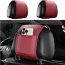 2PCS Leather Headrest Covers for Cars with Pocket of Back Seat Car Organizer,Multi-Functional Car Headrest Cover for Phone,Key,Coin in Car Storage,Universal Head Rest Covers CCar Decoration (Red)