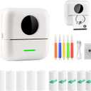 Mini Printer Thermal Sticker Printer with 11 Rolls Thermal Paper and Sticker for iOS&Android,Portable Bluetooth Pocket Printer for Study Notes, Pictures, DIY, Label