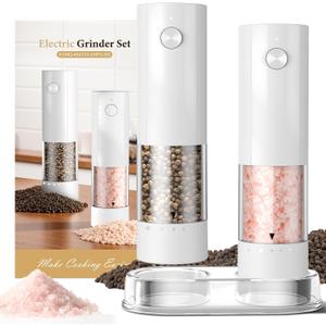 Electric Salt and Pepper Grinder Set - Rechargeable Automatic Salt and Pepper Shakers, Kitchen Appliances with External Adjustable Coarseness, Larger Hopper for Cooking, Home Gifts(2 Pack,White/White)